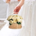 thumbnail image 4 of Wicker Rattan Flower Girl Basket Set of 2 Rustic Wedding Flower Girl Basket with Pearl Handle Small Flower Basket for Flower Girl Fairy Wedding Basket Handwoven Easter Baskets for Boys Girls Wedding, 4 of 8