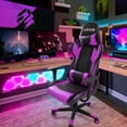 thumbnail image 2 of Homall Gaming Chair Office Chair High Back Computer Chair Leather Desk Chair Racing Executive Ergonomic Adjustable Swivel Task Chair with Headrest and Lumbar Support, Purple, 2 of 7
