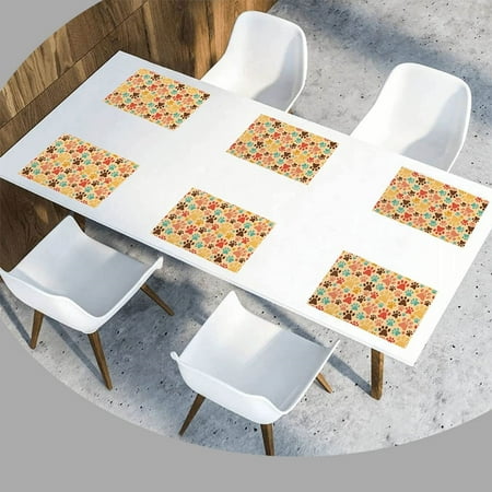 

Cat Dog Paw Placemats Washable Cute Animal Paws Print Place Mats for Dining Table