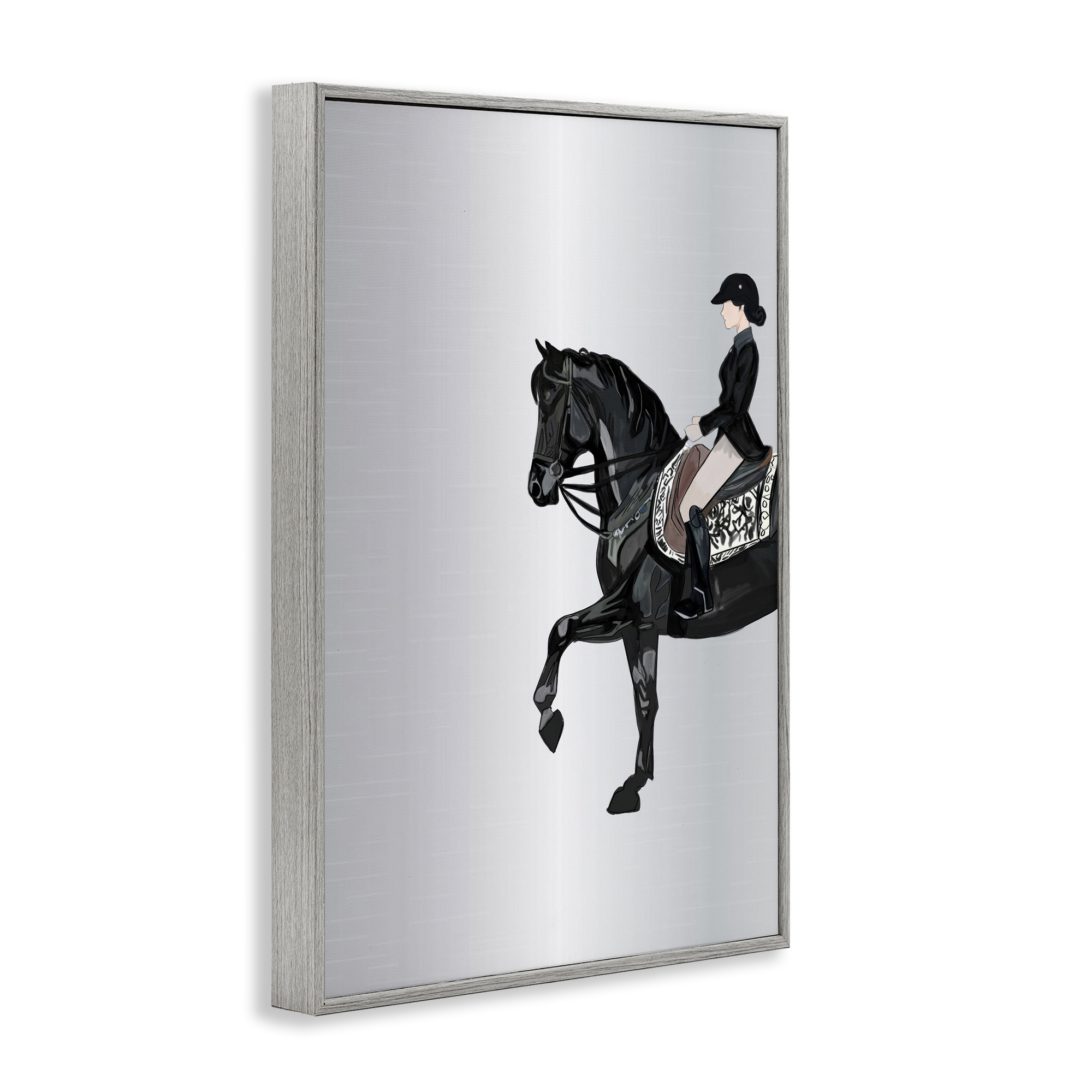 Stupell Industries Silver Rider Jockey Animals & Insects Painting Gray Framed Art Print Wall Art, 12 x 18