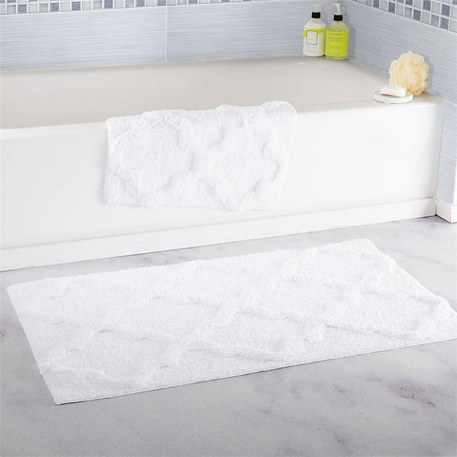 Lavish Home 100% Cotton 2 Piece Trellis Bathroom Mat Set - White