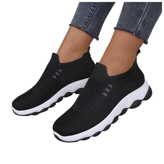 Rokment Orthopedic Slip on Walking Shoes for Women Lightweight Comfortable Arch Support Platform Wedge Low Heel Athletic Running Tennis Nursing Sneakers Black Size 6
