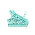 thumbnail image 5 of Haitryli Kids Girls Sequin Ruffled Ballet Dance Crop Top Modern Jazz One Shoulder Cami Tank Tops Mint Green 6, 5 of 7