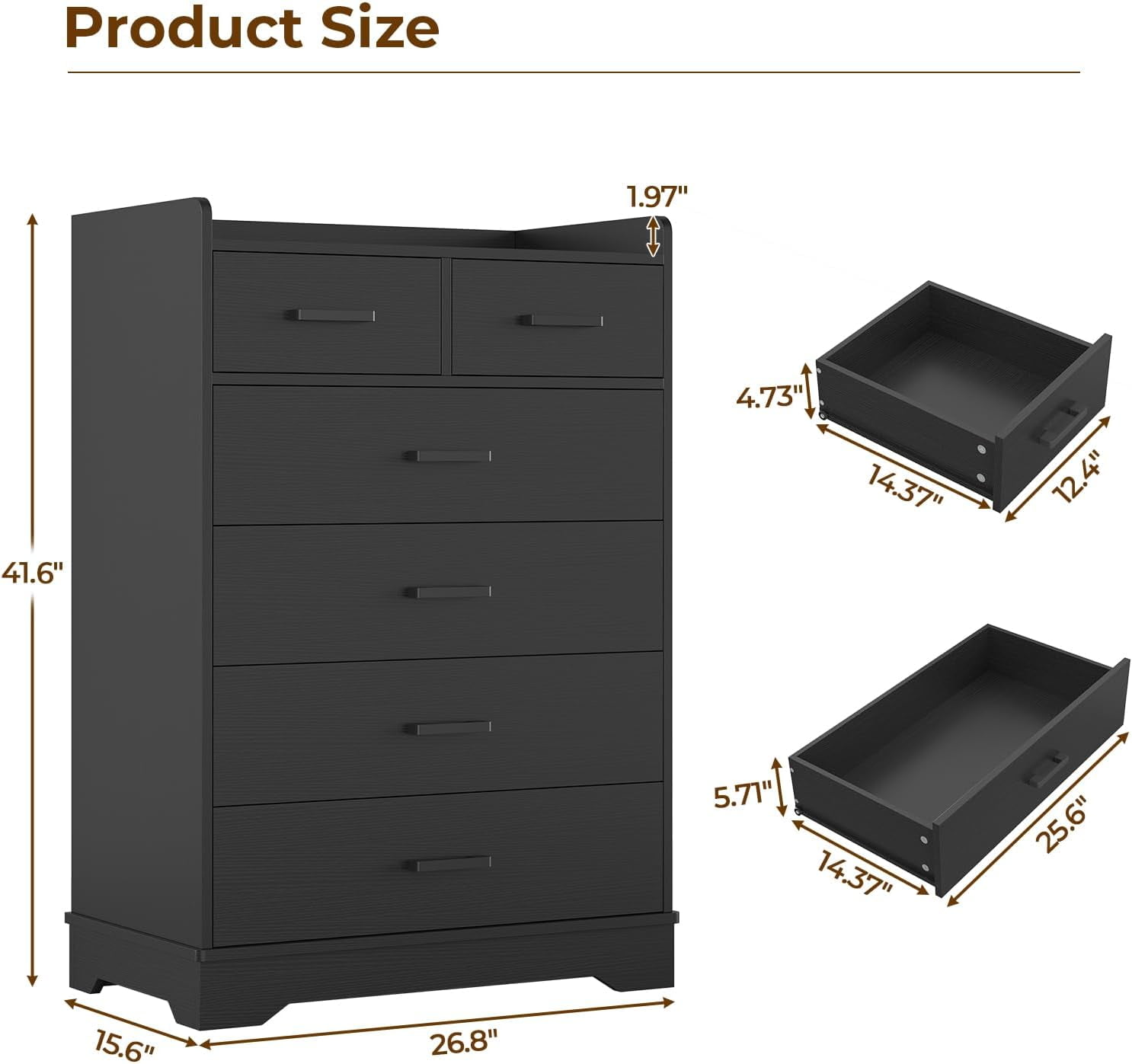 Black Dresser for Bedroom Vertical Wood 6 Drawer Dresser & Chest of  Drawers, Modern Tall Dresser Storage Organizer for Living Room Hallway  Entryway