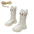 thumbnail image 6 of lnmuld Kids Boots Stylish Korean Girls Ankle Boots Featuring Star Belt Buckle and Gold Laces for Party Events Daily Outfits Size:6-7 Years, 6 of 7
