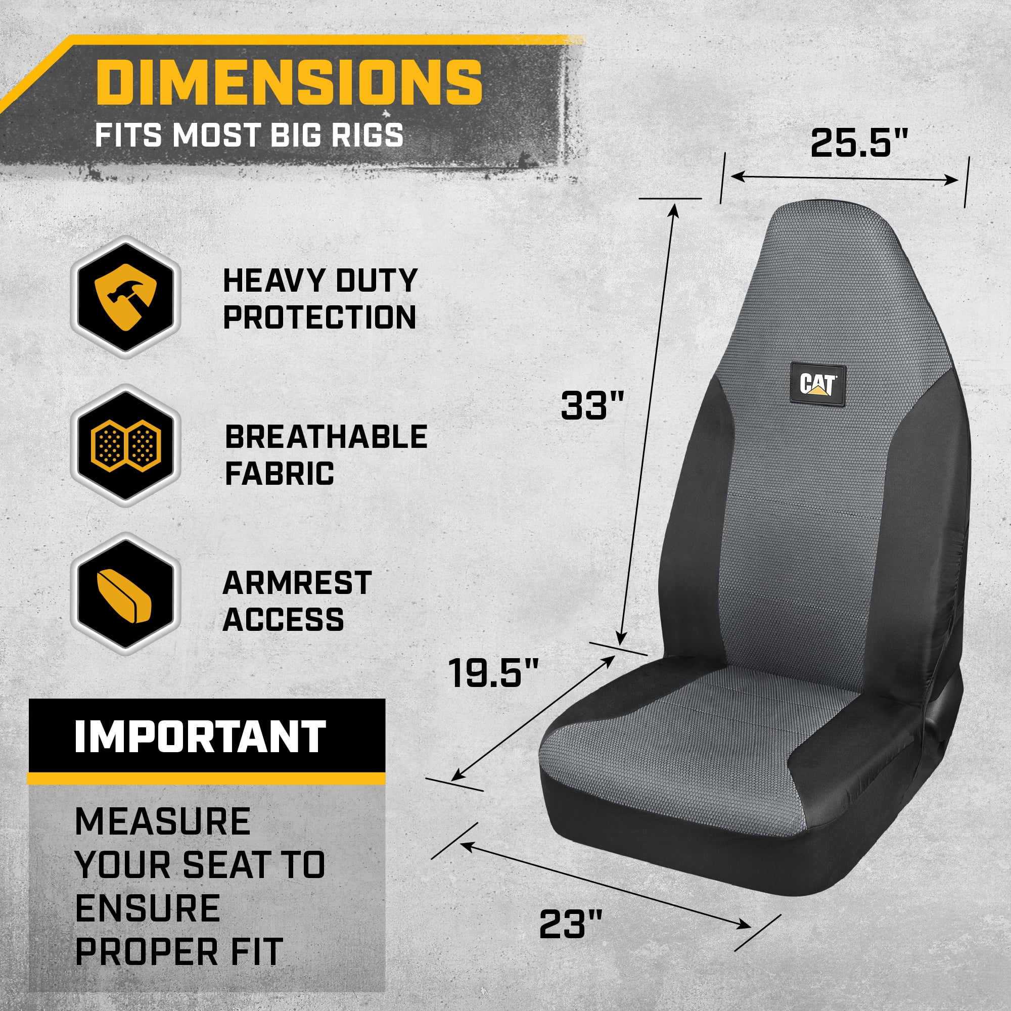 CAT™ Semi Truck Seat Covers – Heavy Duty Interior Accessories for Big Rigs, 18 Wheelers, & Semis – Breathable Mesh Universal Fit Truck Accessories for Semi Trucks – Best Accessories for Long Haul Tru