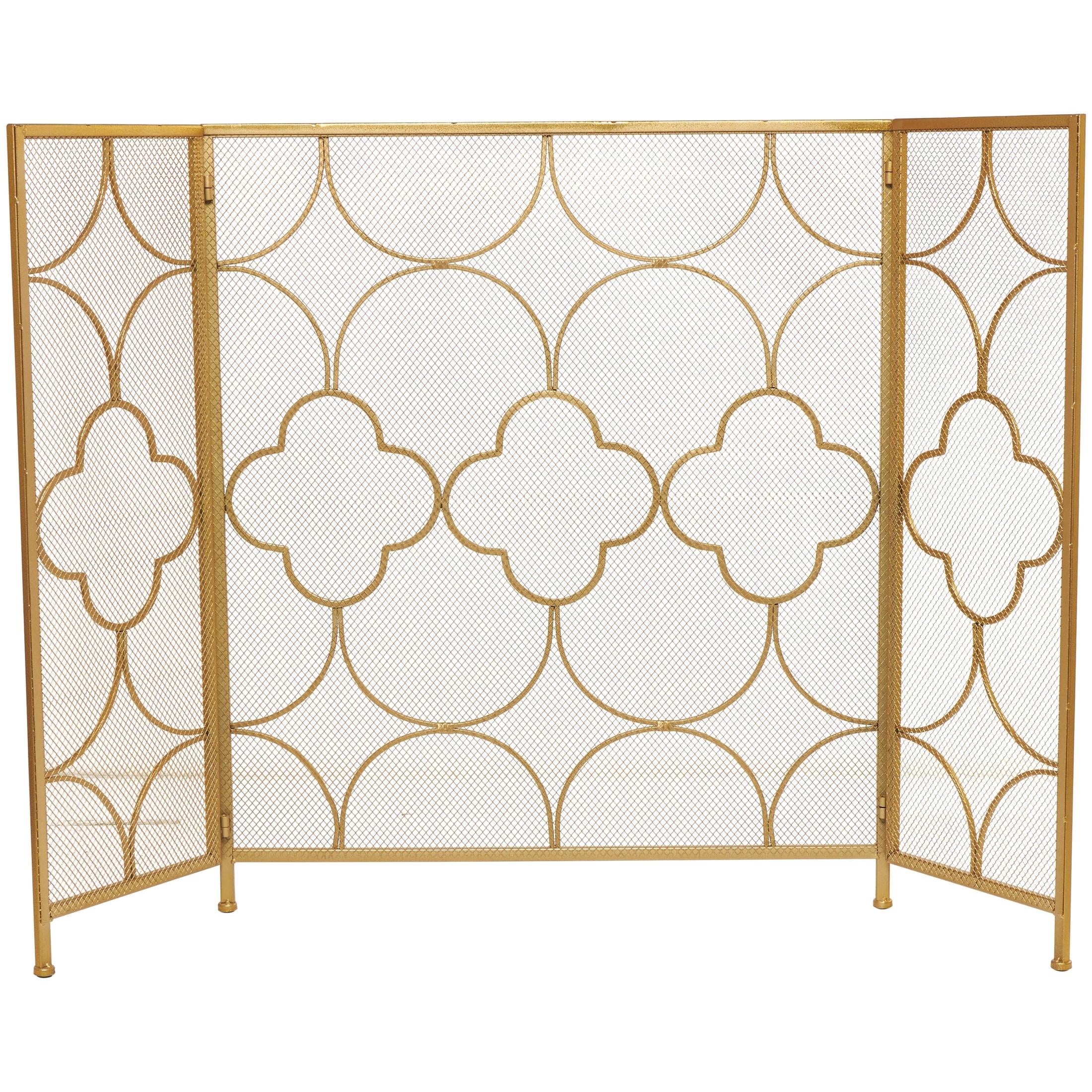DecMode Elegant and Contemporary Geometric Designed Mesh Metal Fireplace Screen, 50"L x 35"H, Copper Frame