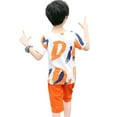 thumbnail image 3 of Jumpingount Ropa de verano para niños, camisas para adolescentes, pantalones cortos lavables de algodón transpirables multiusos para la escuela conjuntos de ropa Naranja 110cm, 3 of 6