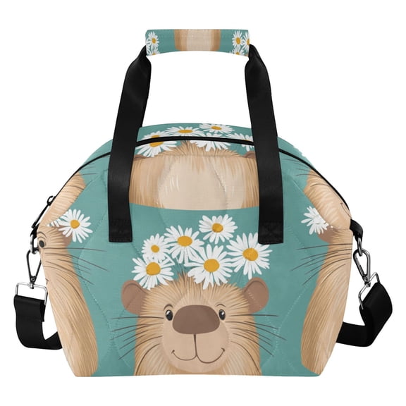Happy Capybaras with Flower Garlands Insulated Lunch Bag Reusable Quilted Lunch Box Waterproof Leakproof Lunch Container