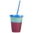 thumbnail image 2 of Creative Color Changing Cup with Lid and Straw Reusable Plastic Short Cold Drink Cup for Adult Children(Orange), 2 of 2