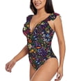 thumbnail image 3 of Yiaed Flowers And Birds Print Women's Ruffled One Piece Swimsuit V Neck Swimwear Slimming Monokini for Woman-Large, 3 of 8