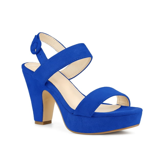 BLISSFUL STEP Sandales à Talon Bloc à Plateforme à Bride Arrière pour Femmes Bleu Royal 7,5