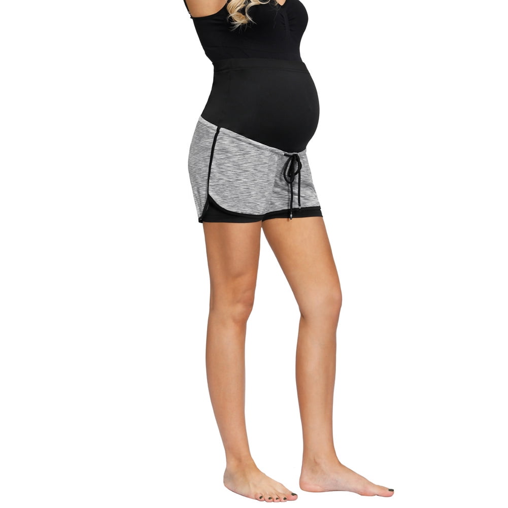 Maacie Maternity Shorts Full Panel Workout Shorts Double Layer Drawstring Waist