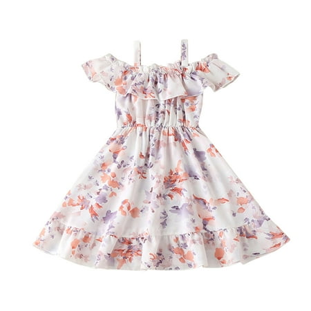 

Tengma Toddler Girls Dresses Casual Dress Summer Scoop Neck Sleeveless Floral Flowy Print Plain Sundress Dress Princess Dresses Pink 100