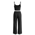 thumbnail image 6 of Women's Ribbed Tank Top and Oversized Wide Leg Pants Set, Soft Casual Loungewear Two Piece Outfit with Drawstring Waist, Relaxed Lazy Style Home Wear Suit for Daily Lounge and Casual Wear Black, 6 of 7