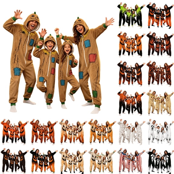Y-Sunset Unisex Adult Halloween Rompers, One Piece Pajamas, Overall Halloween Flannel Hooded Onesie Sleepwear Jumpsuit