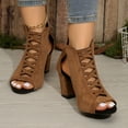 thumbnail image 2 of Women's Gladiator Sandals Hollow out Chunky Heels Adjustable Ankle Strap Peep Toe Block Heeled Dress Shoes Khaki Size 7, 2 of 5