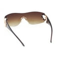thumbnail image 4 of Womens Heart Jewel Wrap Around Curved Shield Monoblock Rimless Sunglasses All Brown, 4 of 4