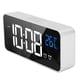 thumbnail image 2 of Reloj despertador LED con espejo, dos juegos de alarma, reloj digital recargable activado por voz para dormitorios, mesita de noche, plateado, 2 of 8