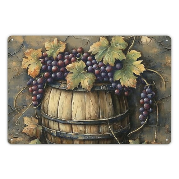Vintage Grape Wine Metal Tin Sign - Rustic Wall Decor For Home, Office, Bar, Cafe & Garage, Indoor/Outdoor Hanging Art, 12X8 Inches