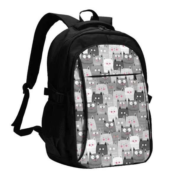 Easygdp Cats Group Mochila para Laptop de Viaje con Puerto USB, Mochila para Laptop con Puerto de Carga USB para Mujeres y Hombres