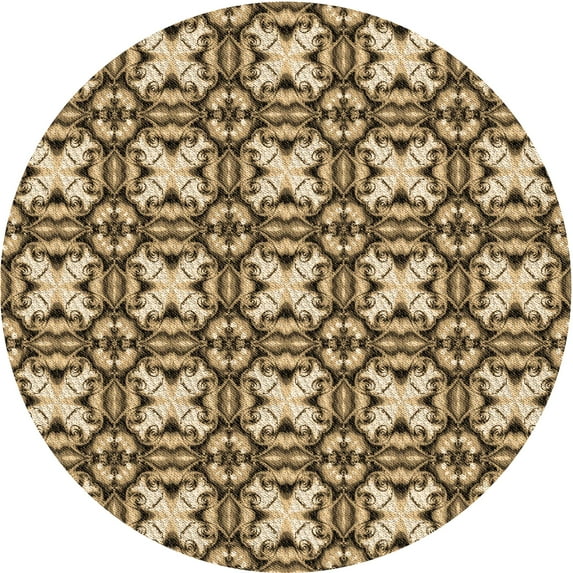 Ahgly Company Indoor Round Patterned Macaroni and Cheese Yellow Area Rugs, 3' Round
