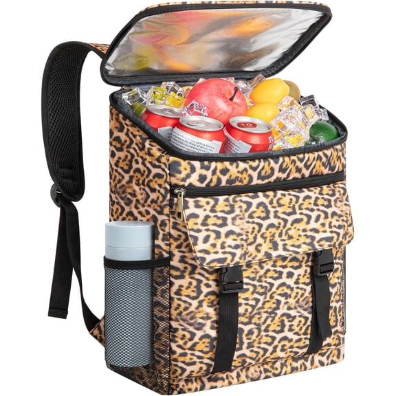Cooler Backpack Soft Insulated Leak Proof 30 Cans Insulated Backpack Cooler Portable Picnic Camping Beach Hiking BBQ Lunch Backpack for Men and Women -Leopard Print