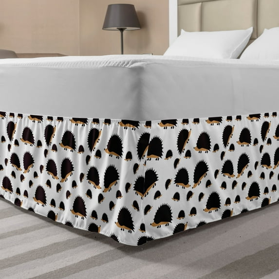 Hedgehog Bed Skirt, Disorderly Pattern with Repetitive Cartoon Porcupine Characters, Elastic Bedskirt Dust Ruffle Wrap Around for Bedding Decor, 4 Sizes, Seal Brown Pale Brown, by Ambesonne