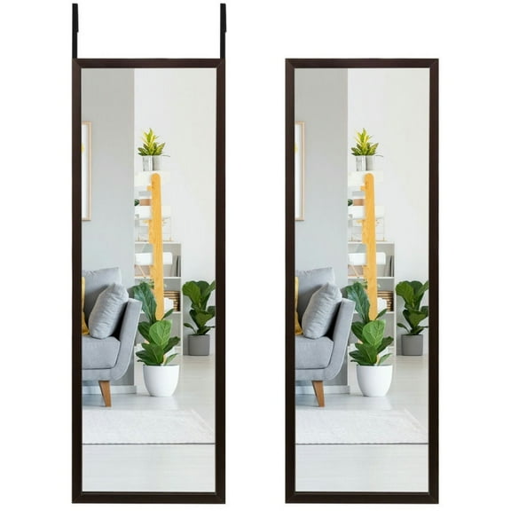 Canddidliike Over The Door Mirror with Adjustable Hook, Mirrors for Wall, Full Length Hanging Mirror for Bedroom and Bathroom Doors, Brown
