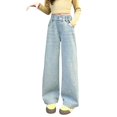 thumbnail image 3 of EnJoCho Teen Girls Cargo Jeans Wide Leg Washed Distressed Baggy Elastic Waist Vintage Denim Trousers Trendy Bottoms For Kids Back-to-School Casual Streetwear Wear, 3 of 9