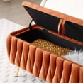 thumbnail image 6 of LoLado Oval Storage Bench with Gold Legs, Velvet Fabric Upholstered Ottoman Storage Bench with Diamond-Shaped Quilting Pattern for Living Room, Bedroom, Entryway, Orange, 6 of 7