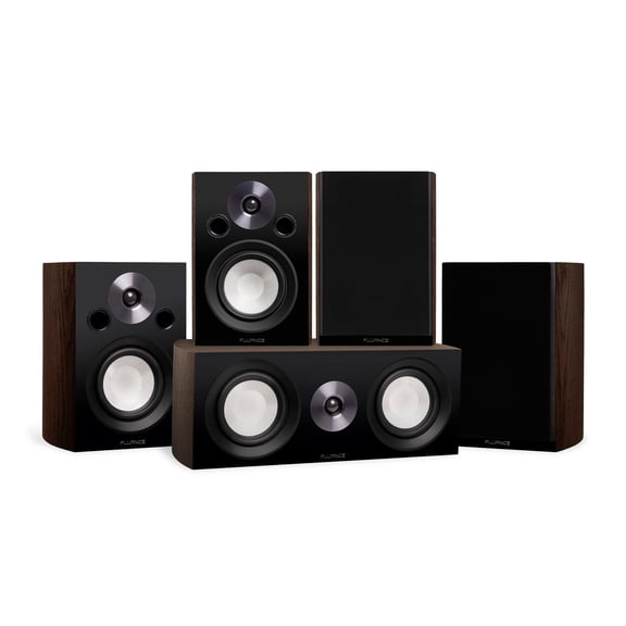 Fluance Reference Compact Surround Sound Home Theater 5.0 Channel Speaker System including 2-Way Bookshelf, Center Channel and Rear Surround Speakers - Natural Walnut (X850WC)