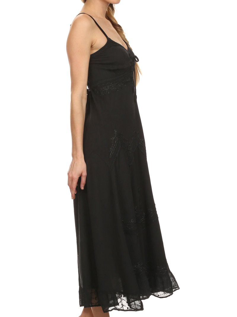 Sakkas Stonewashed Rayon Embroidered Adjustable Spaghetti Straps Long Dress  - Black - 1X/2X - Walmart.com