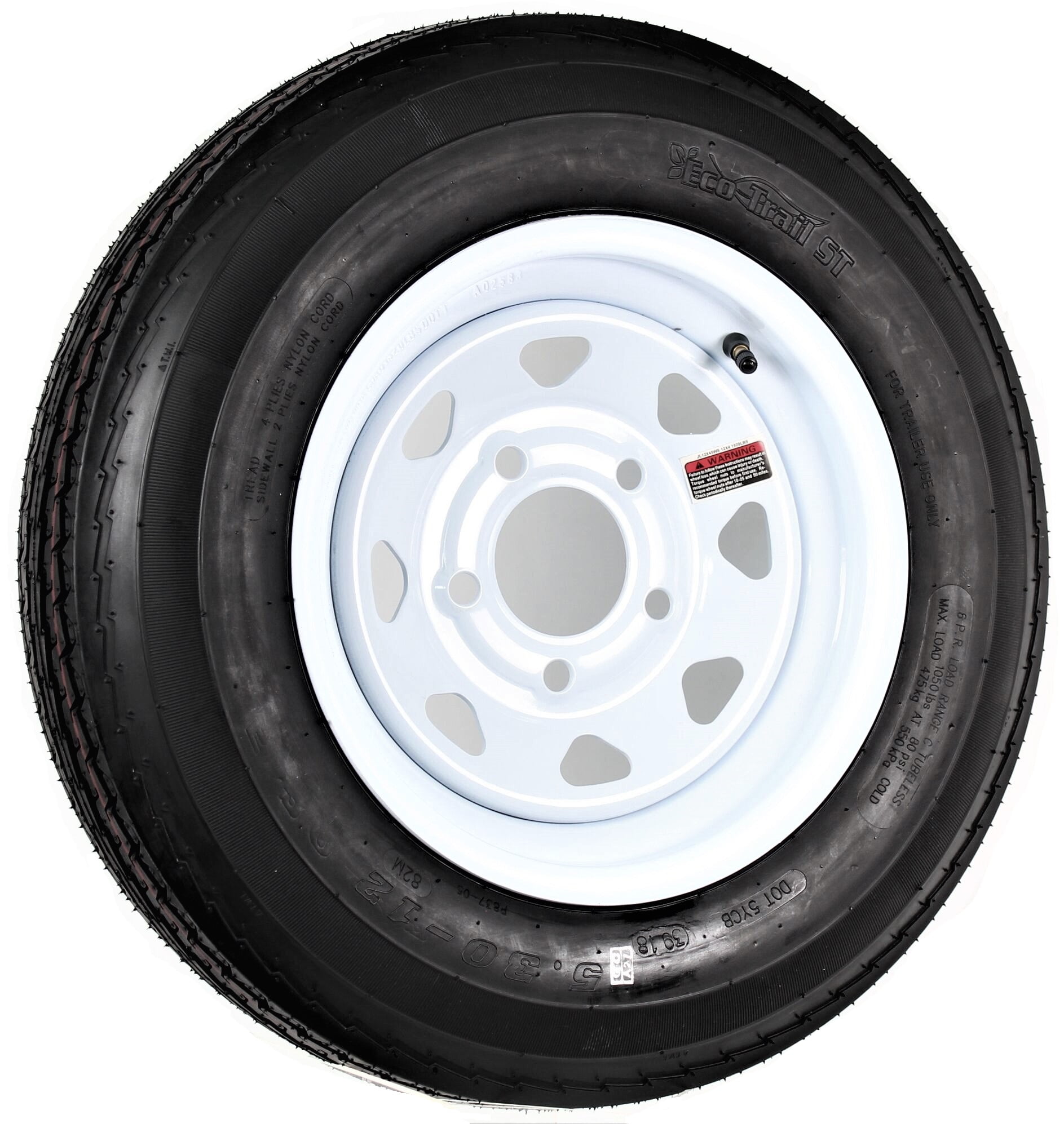 Trailer Tire and Rim 480-12 4.80-12 480X12 Load C 5 Lug White Modular Wheel