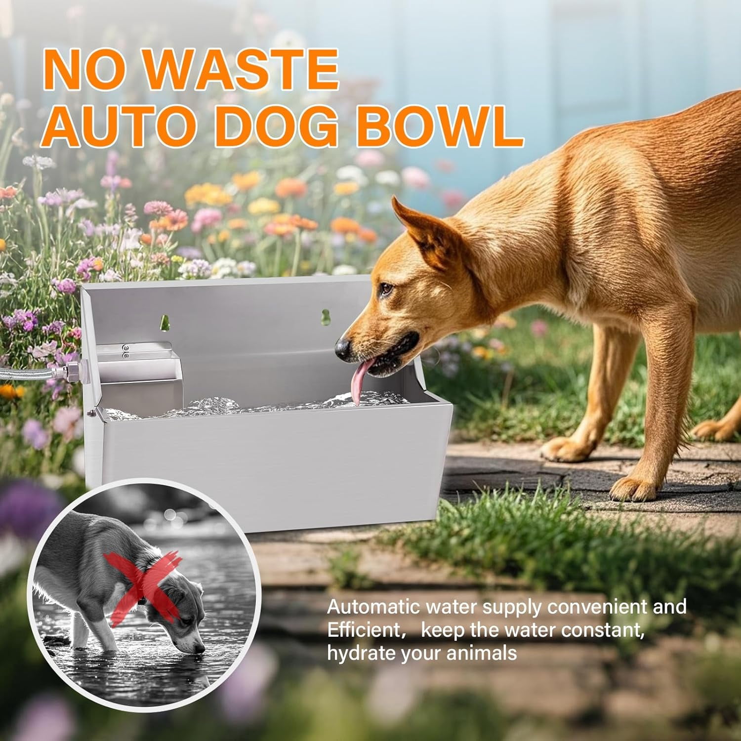 2Gal Automatic Dog Water Bowl Dispenser Auto Fill Dog Waterer Outdoor Livestock Water Trough Drinking Feeder for Large Breed Dogs Chicken Cat Horse Poultry Farm Animal
