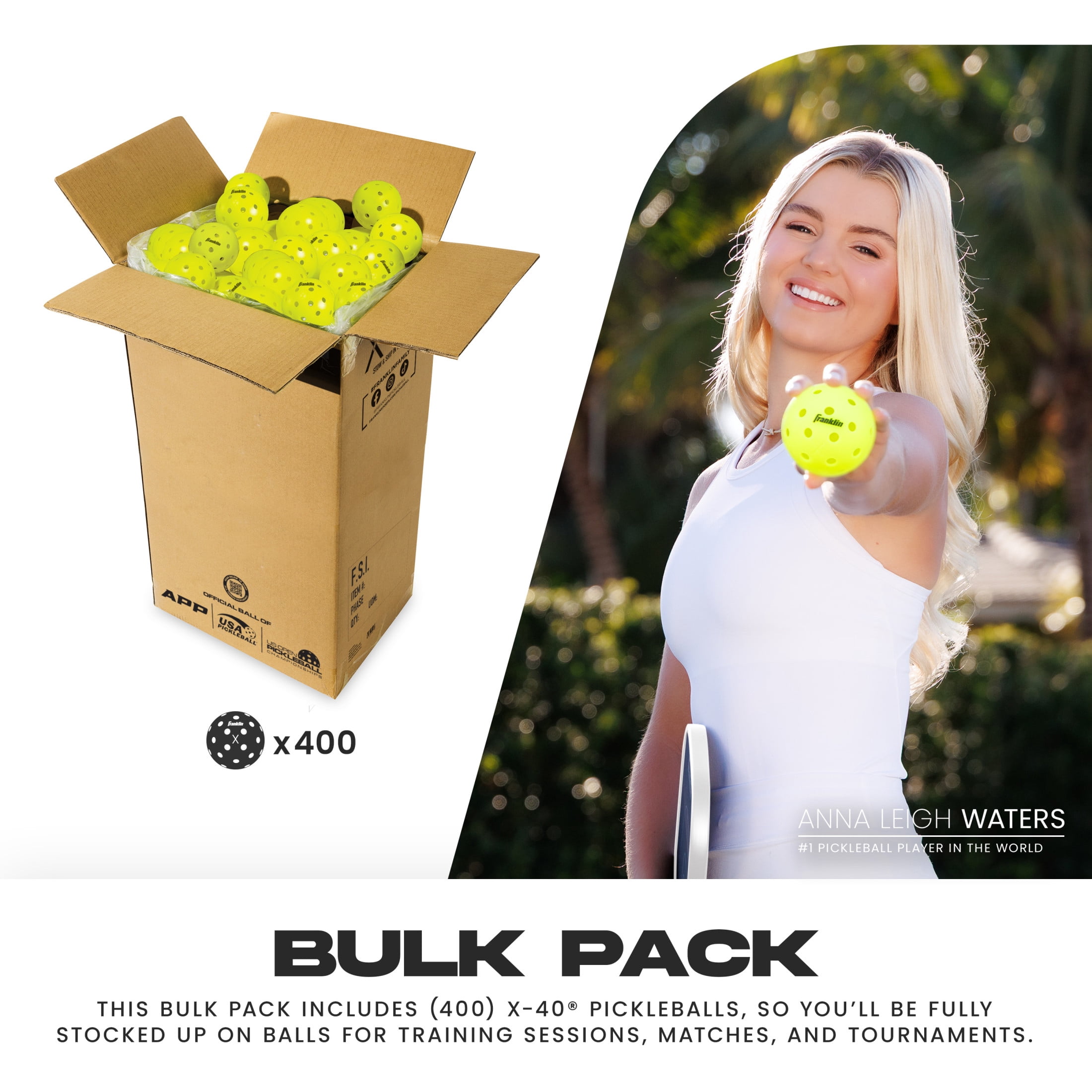 Franklin Sports, Pickleballs, X-40 400 Pack, Official Size Outdoor