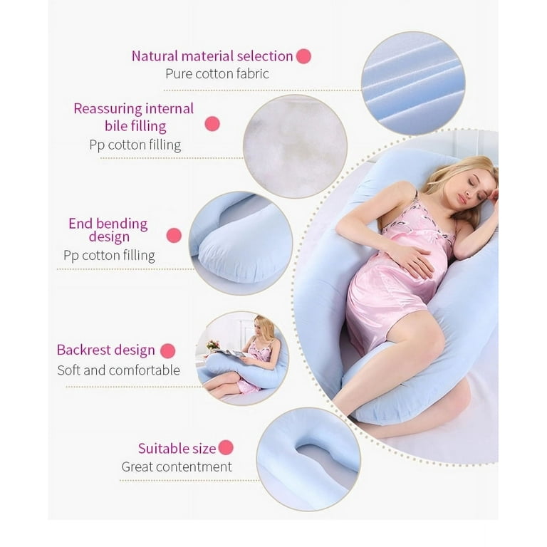 Organic Cotton Pregnancy Pillow Maternity Pillow Nursing and Back Support Pillow, Blue