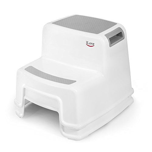 AOLVO Childrens Stool Non-Slip Sink Footstool with 2 Steps Stable Footstool for Children Pink grey