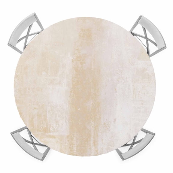 Elastic Fitted Round Tablecloth, Beige Waterproof Stretch Table Cover for 45"-54" Tables, Retro Oil Painting Modern Abstract Art Aesthetics Washable Outdoor Tablecloths for Patio, Picnic, Camping
