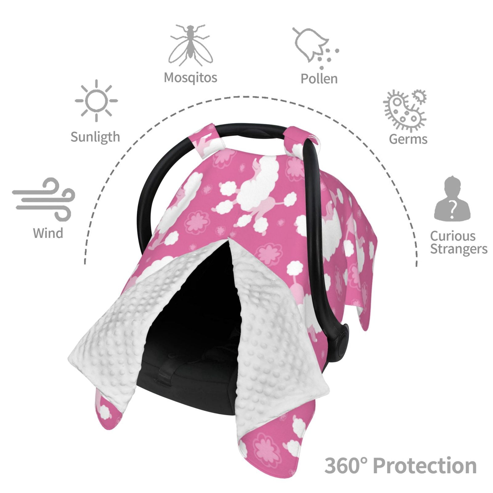 Car Seat Cover Baby - Cute Poodle Dog Pink Breathable Infant Car Seat Cover for Baby Carseat, Lightweight Comfort Baby Essentials Must Haves Newborn Stuff for Girl Boy
