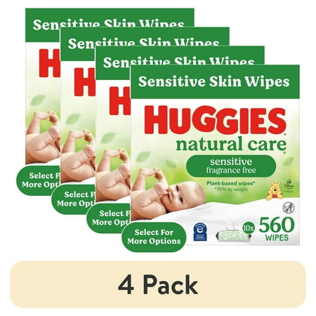 (4 pack) Huggies Natural Care Sensitive Baby Wipes, Unscented, 10 Pack, 560 Total Count (Select for More)