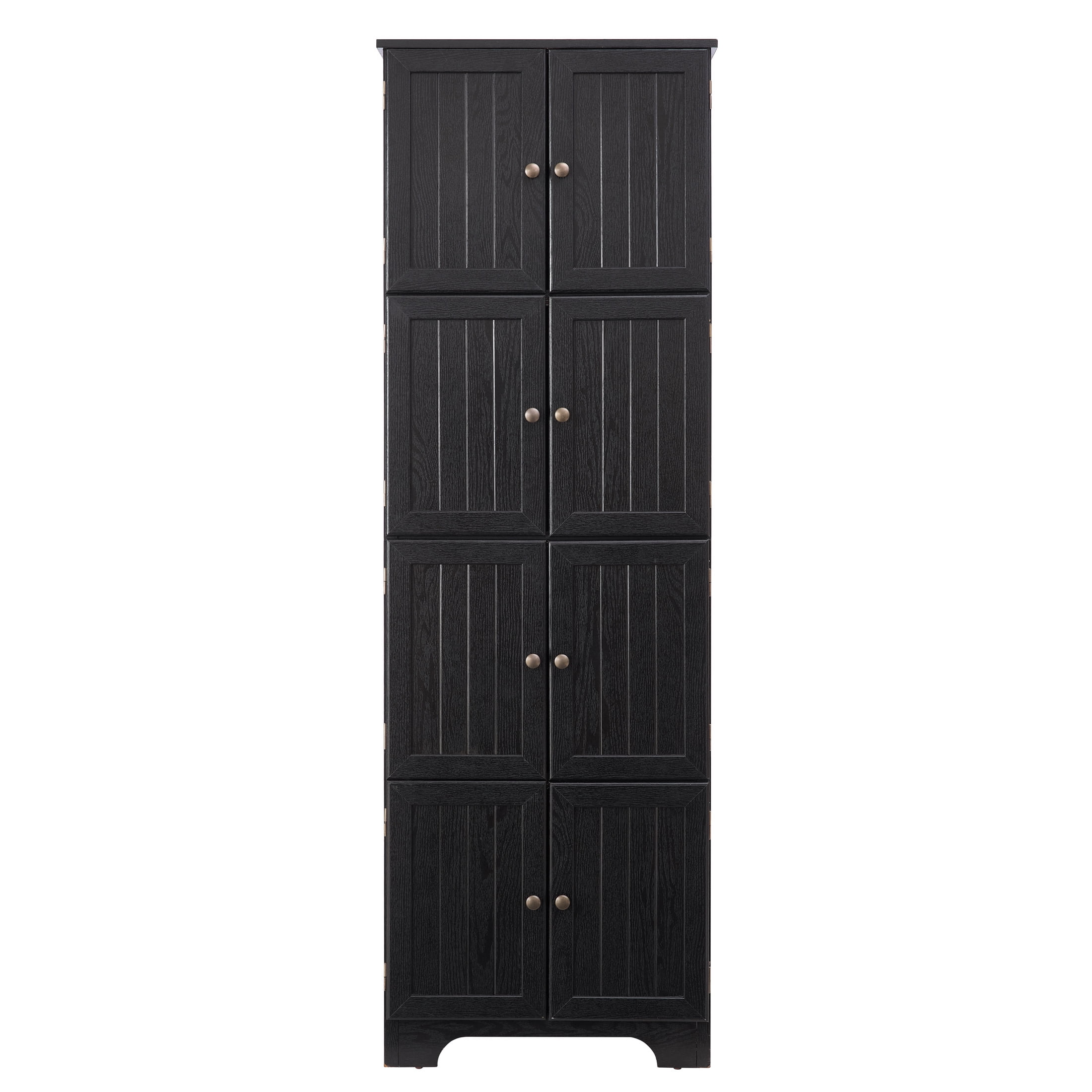 Noble House Vandal 72.4" Tall Storage Cabinet, 8-Door Freestanding Pantry Bookshelf with Shelves, Kitchen, Black