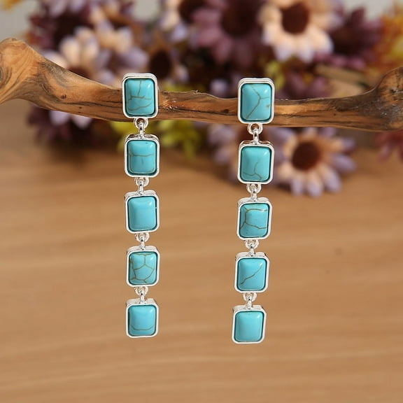 Zhuge Boho Turquoise Dangle Drop Earrings for Women, Ethnic Bohemian Vintage Hippie Jewelry Gift(Blue)