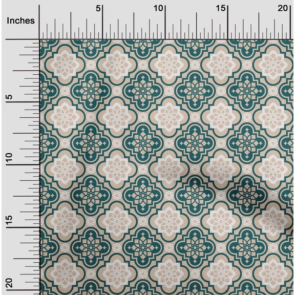 oneOone Velvet Tan Fabric Floral & Tiles Moroccan Sewing Material Print Fabric By The Yard 58 Inch Wide