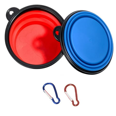 FeelGlad 2 Pcs Collapsible Dog Bowls,  Portable Foldable Water Bowls Food Dishes with Carabiner Clip for Travel, Portable Pet Feeding Watering Bowls for Hiking