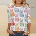 thumbnail image 1 of Xuyuer Women's Easter Printed 3/4 Sleeve T-Shirt, Cute Casual Summer Top Trendy Blouse Outfit for Holiday, 1 of 9