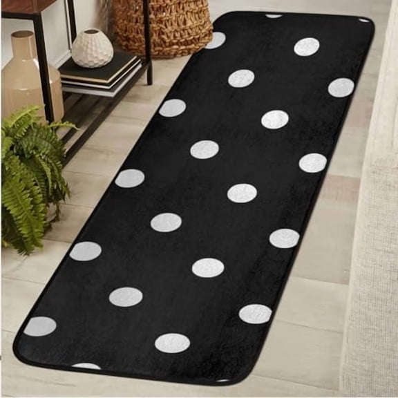 White Black Polka Dot Runner Rug Polka Dot Non Slip Area Long Rug Hallway Entry Living Room Modern Carpet (2'x6')$$Home Decor, Kitchen, & Other