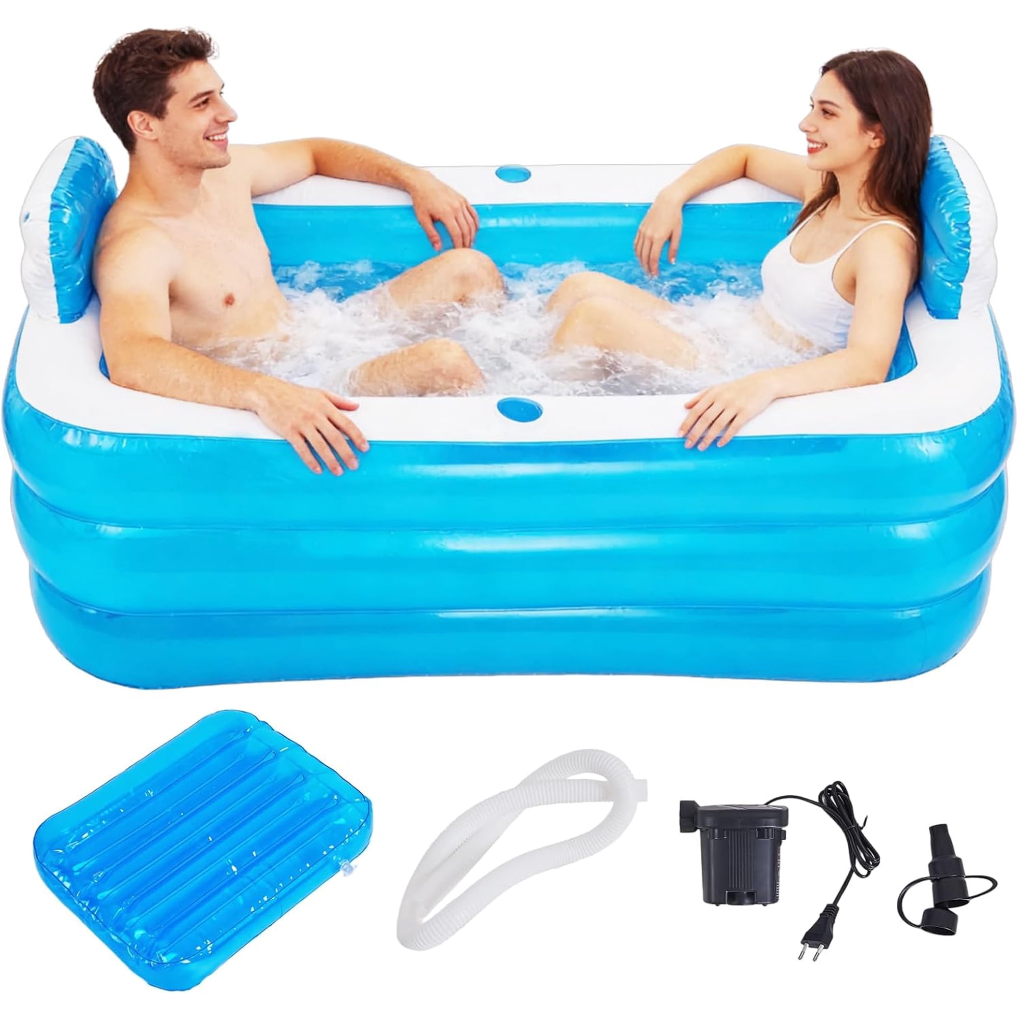 Inflatable Adult Bath Tub 2 Person Freestanding Blow Up Bathtub with Foldable Portable Feature for Adult Spa Indoor and Outdoor Universal Folding Pool with Electric Air Pump
