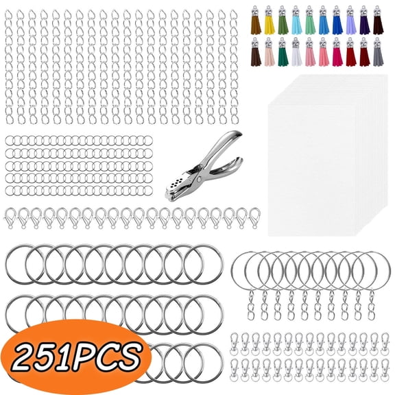 Shrinky Dink Keychain Kit Shrink Sheets Kit - Clear Heat Shrinky Art Film Paper with Keychain Accessories for Making Creative Craft Handwork 251 Pcs