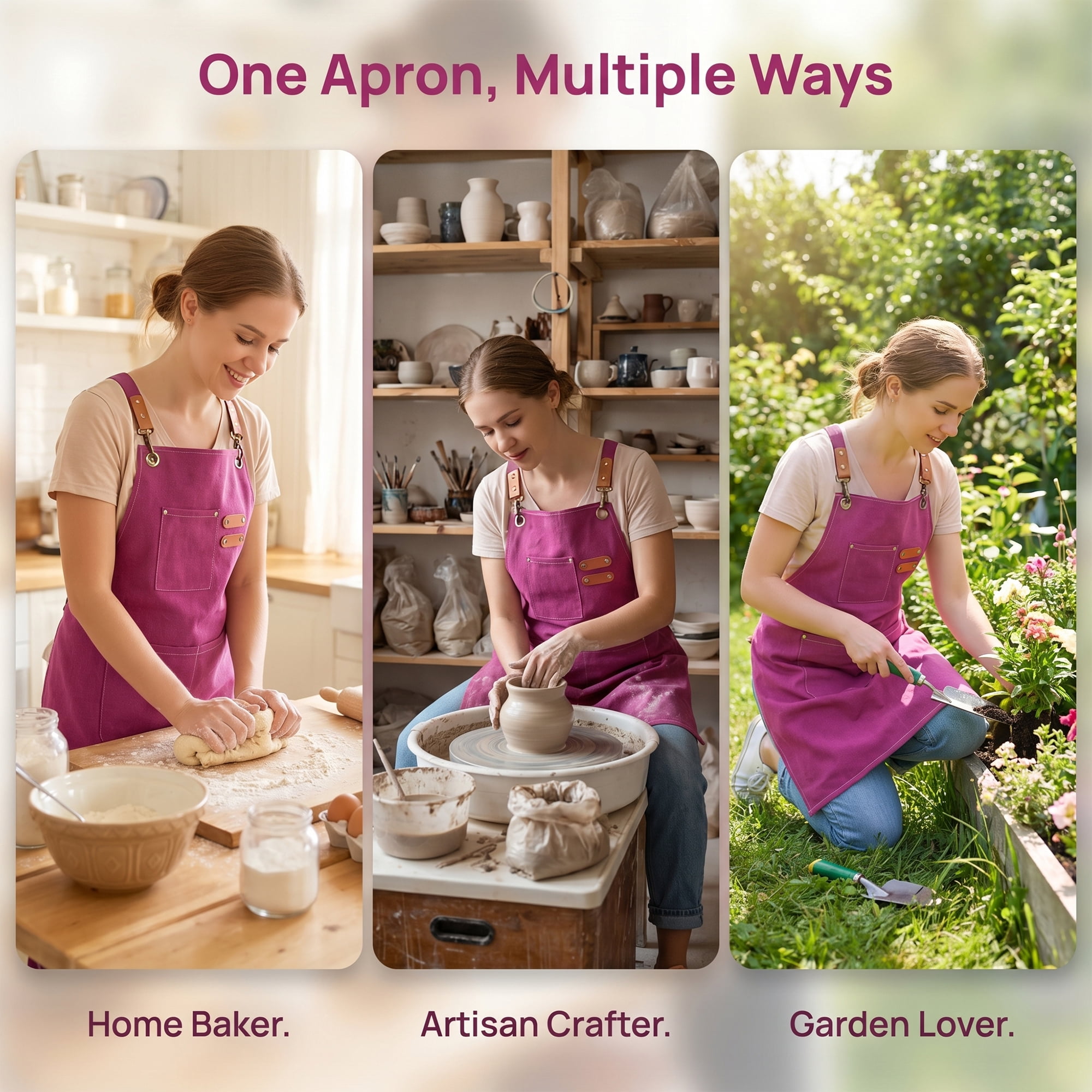 Unique Bargains Adjustable Long Waist Kitchen Apron with Pockets for People Pink